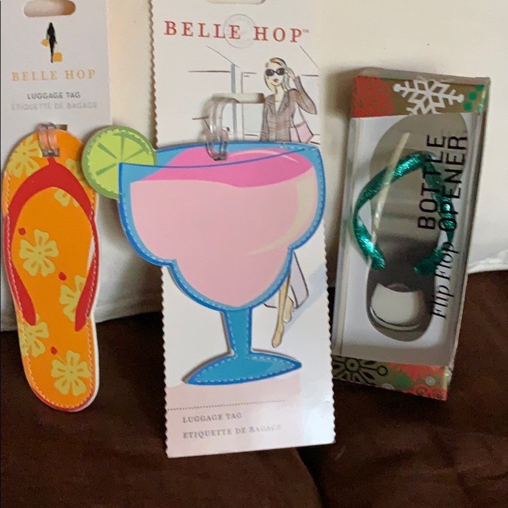 Luggage Tags and flip flop bottle opener